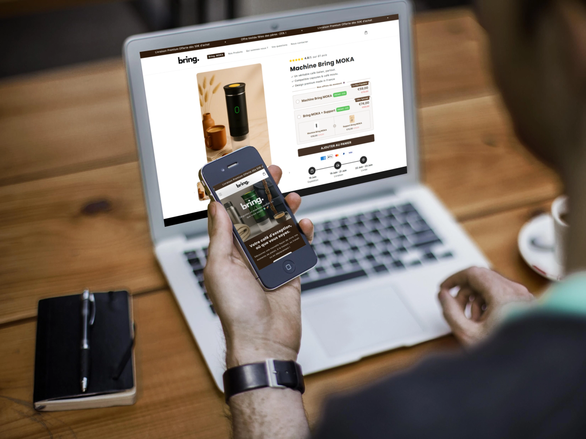 Le site e-commerce de Bring ouvert sur un ordinateur