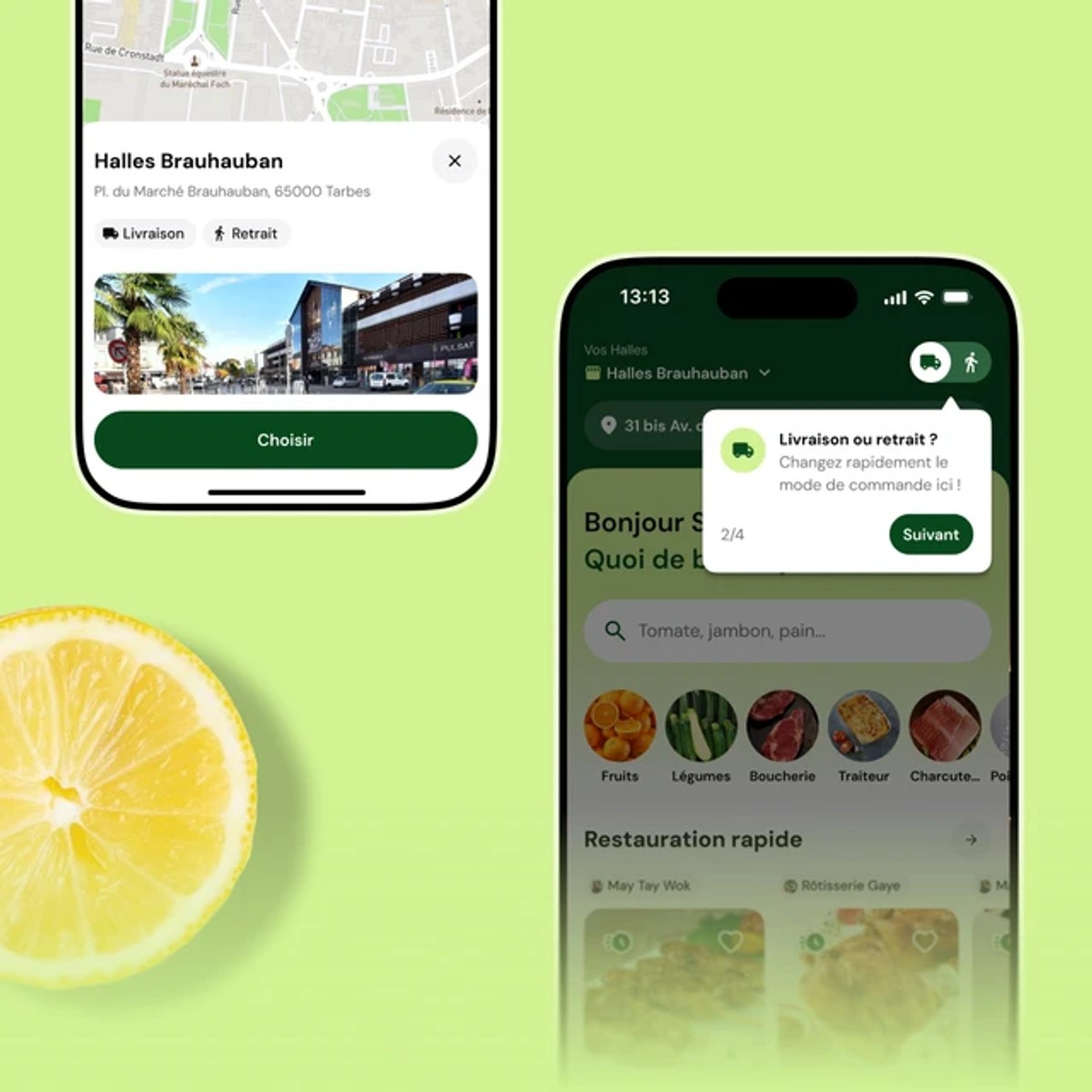 L'application Mes Halles sur deux téléphones