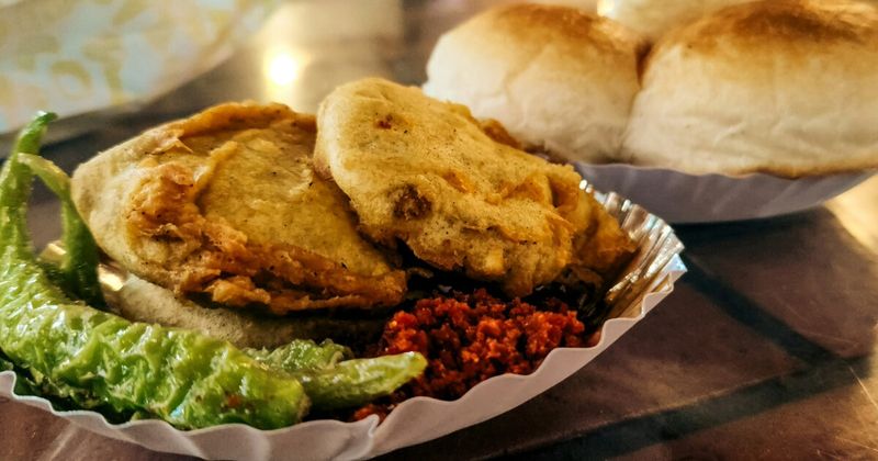 Close up of authentic Mumbai Vada Pav.