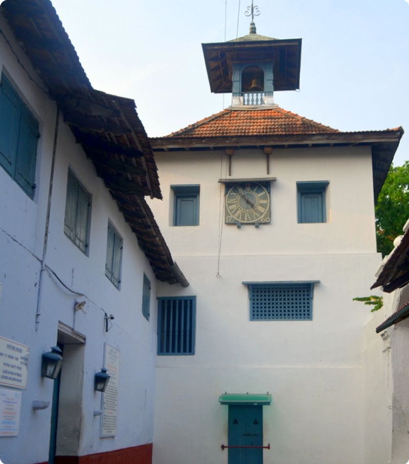 Paradesi Synagogue, Mattancherry, Kochi — built 1568; floor of 18th-century Chinese tiles, no two identical; entry ₹10; the terminus of the 900km coastal route.