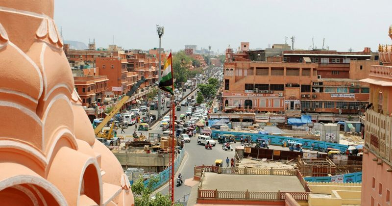Jaipur's Pink City bazaar — the old city market district centred around Johri Bazaar and the Badi Chaupar square is India's best shopping circuit for blue pottery, block-print textiles, and silver jewellery, all within walking distance of the Hawa Mahal