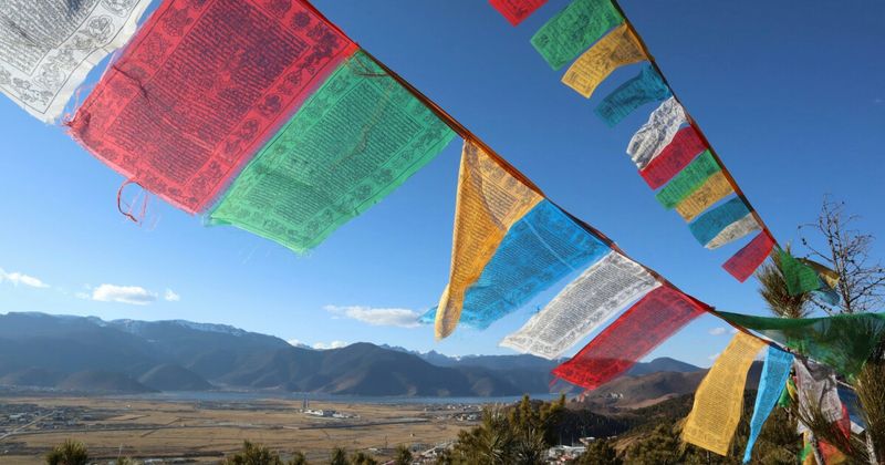 Tibetan prayer flags in the Himalayan mountains of Dharamshala