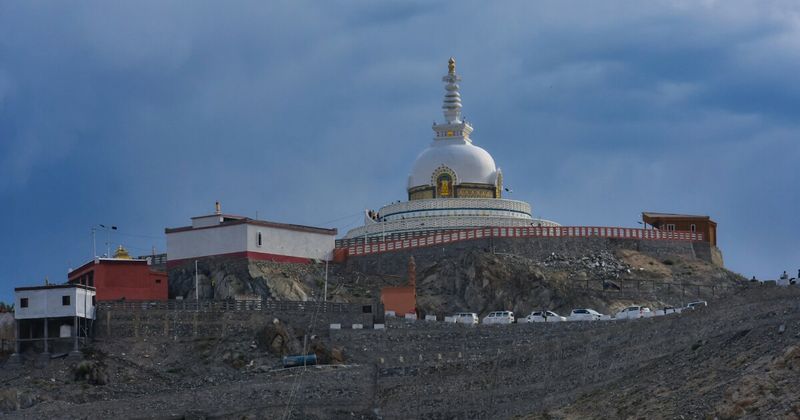 Shanti Stupa at Leh, Ladakh — the white Buddhist peace pagoda built in 1991 offers a panoramic view over Leh town and the Indus Valley, and is the most accessible landmark from central Leh for a gentle second-day acclimatization walk