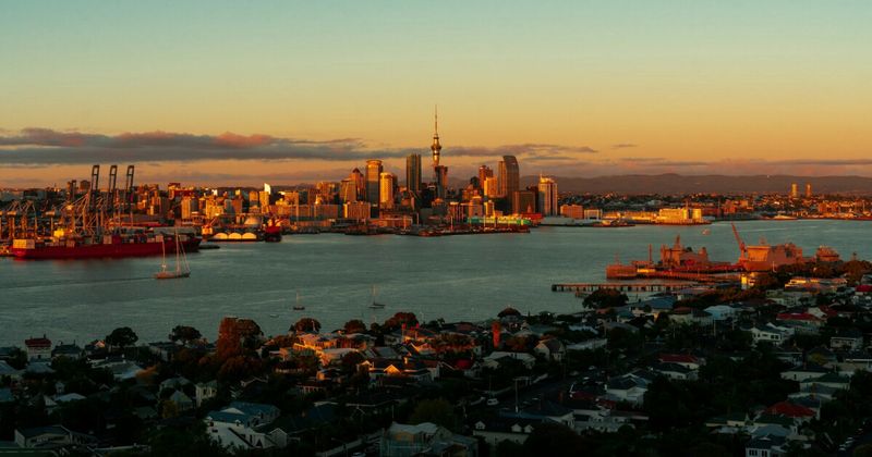Auckland city skyline golden hour — New Zealand to India flights 2026 hub strategy from AKL.