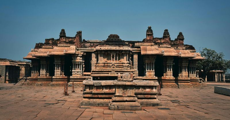 Ancient stone chariot at Vittala Temple Hampi Karnataka UNESCO World Heritage Site South India