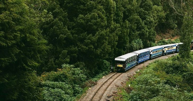 Nilgiri Mountain Railway through Ooty tea plantations — UNESCO; only rack-and-pinion railway in India; 5mph on steepest section; First Class ₹430.