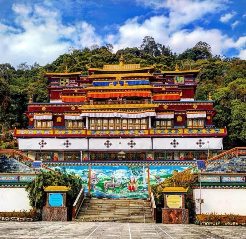 Rumtek Monastery in Sikkim — the largest monastery in Sikkim, seat of the Kagyu lineage of Tibetan Buddhism; rebuilt in the 1960s by the 16th Karmapa after fleeing Chinese-occupied Tibet; free entry, open 8am–6pm; 24km from Gangtok on the Darjeeling–Gangtok road