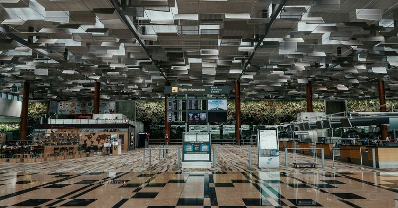 Singapore Changi Airport interior 2026 — arriving on Air India or Singapore Airlines from Mumbai nonstop in 5h 25m to 5h 35m