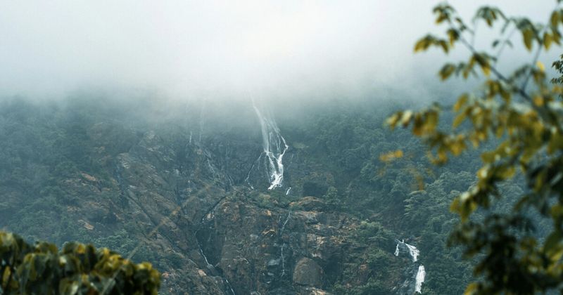 Dudhsagar Falls in the Western Ghats of South Goa — a 310-metre waterfall accessible only by jeep safari through Bhagwan Mahaveer Wildlife Sanctuary