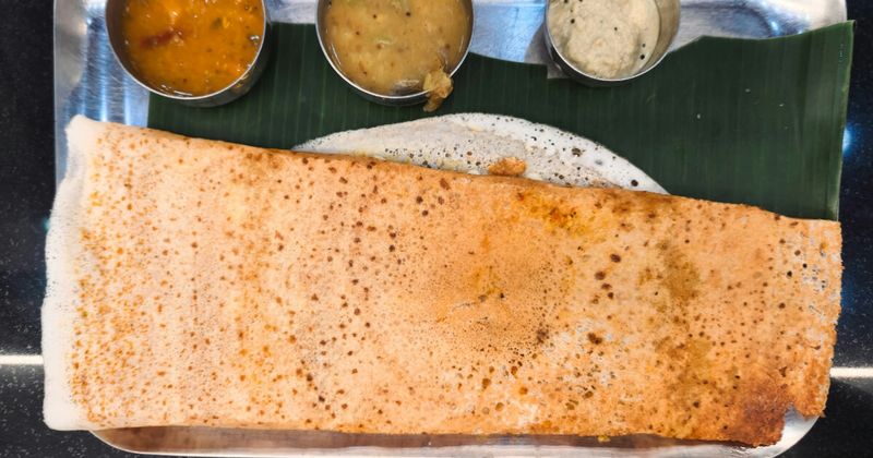 Crispy Masala Dosa with sambar and coconut chutney