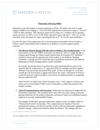 Pinduoduo Memo (NASDAQ: PDD)