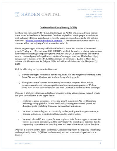 Coinbase Memo (NASDAQ: COIN)