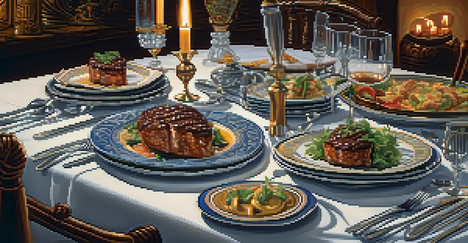 A fine dining table setting showcasing a gourmet Mexican-inspired dish, elegantly presented with soft candlelight and a sophisticated restaurant ambiance.