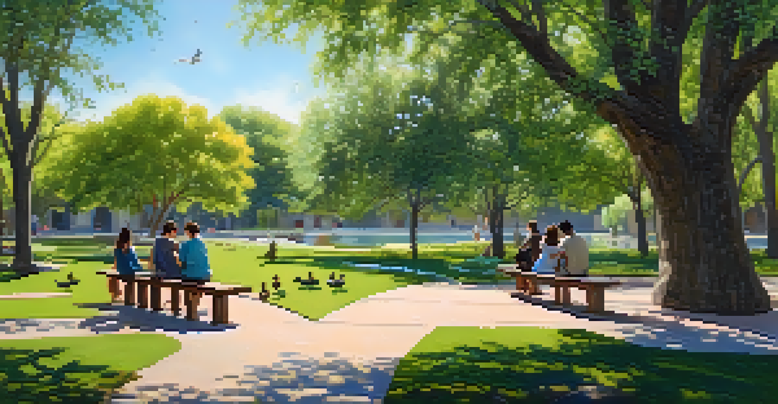 A peaceful park in Arizona with trees, a pond, and people enjoying the outdoors under a clear blue sky.