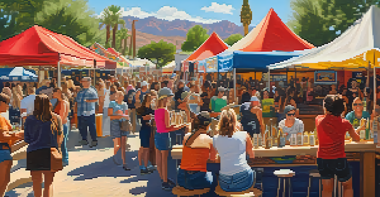 An outdoor beer festival in Arizona with women brewers showcasing craft beers, colorful booths, and a lively atmosphere.