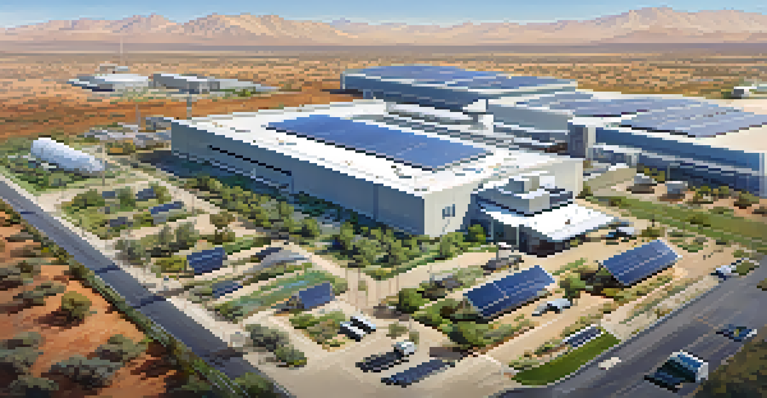 Aerial view of an aerospace research facility in Arizona, surrounded by greenery and blue sky.