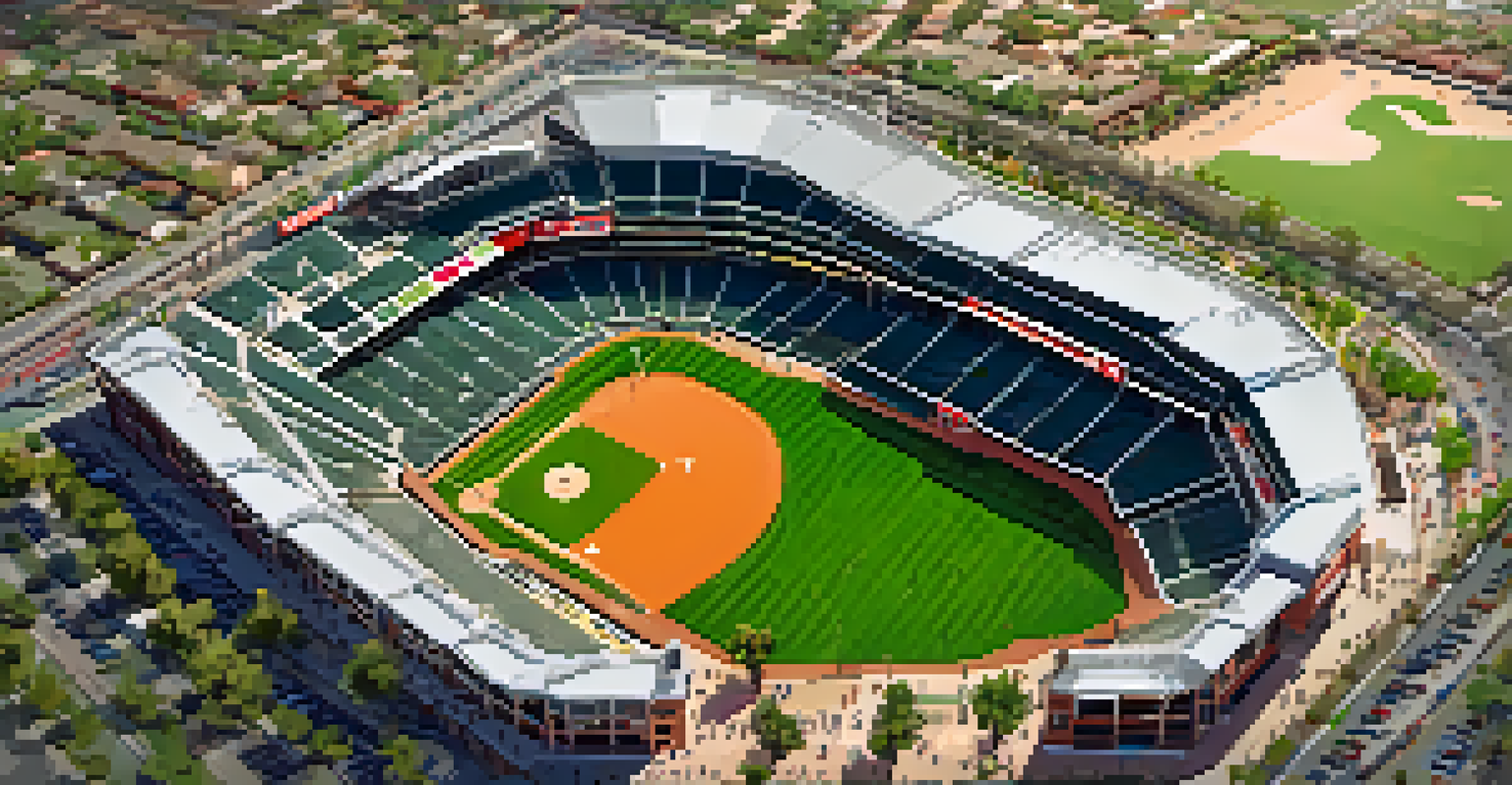 An aerial view of a renovated baseball stadium in Arizona bustling with fans during Spring Training.
