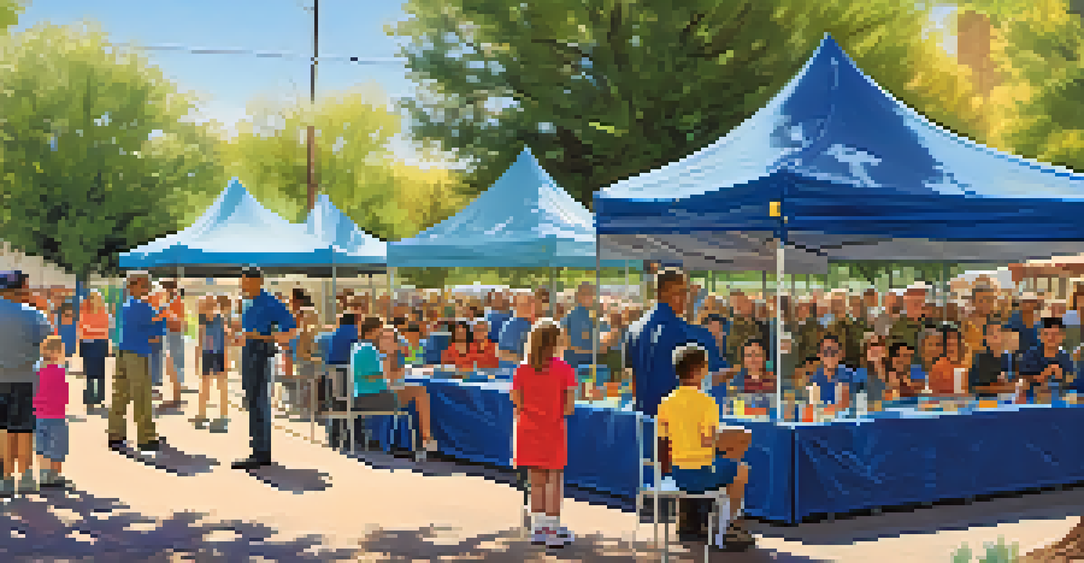 A military personnel engaging with local residents at a community event in Arizona, with tents and children participating in STEM activities.