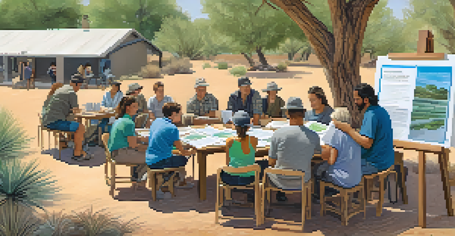 Residents participating in a community workshop on water conservation in Arizona, discussing rainwater harvesting.