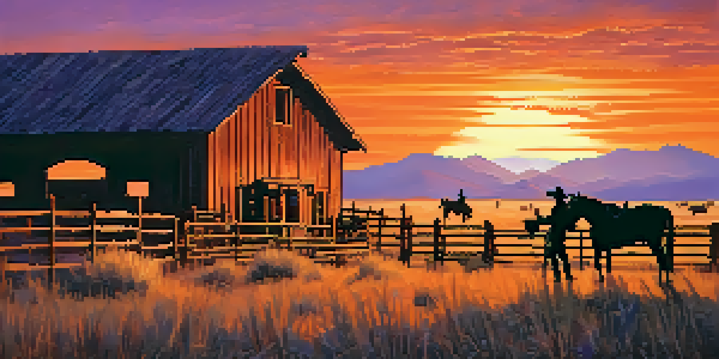 A cowboy on horseback silhouetted against a colorful sunset in Arizona, with cattle grazing and mountains in the background.
