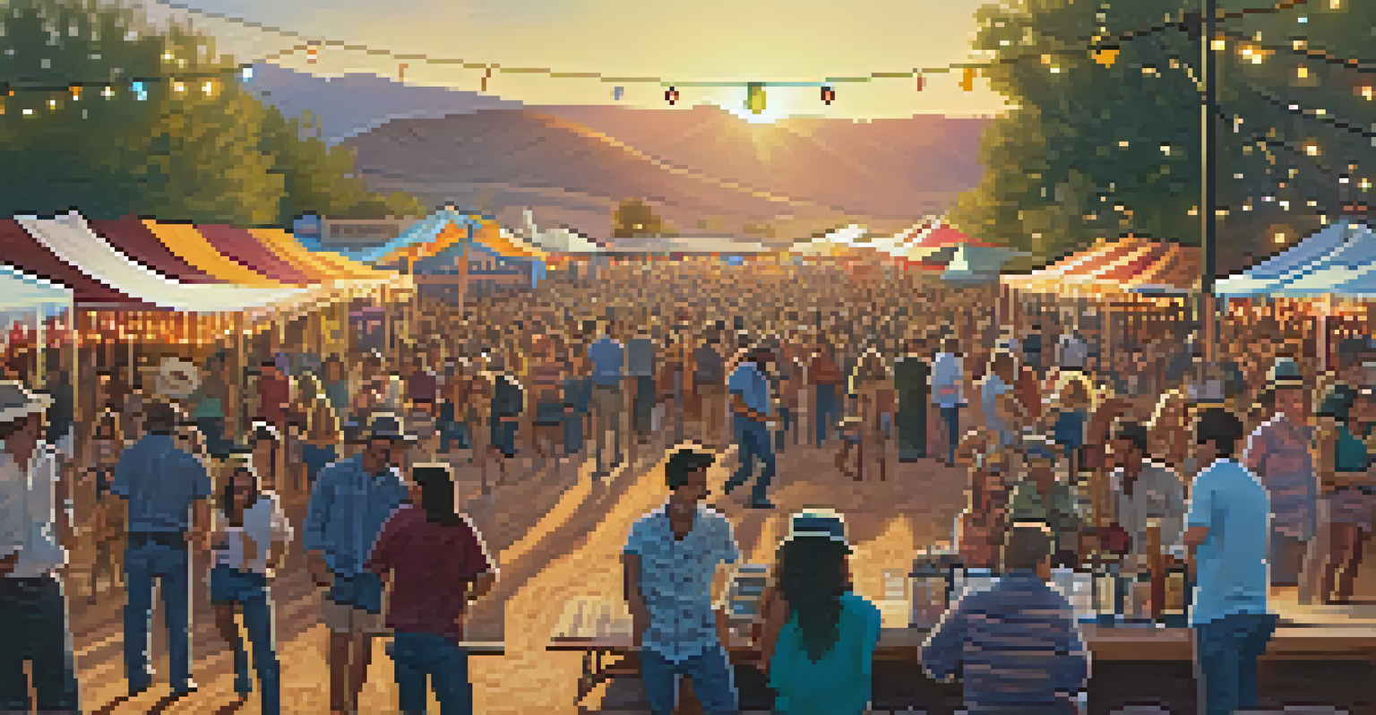 A lively outdoor country music festival in Arizona with a crowd enjoying a performance and colorful decorations.