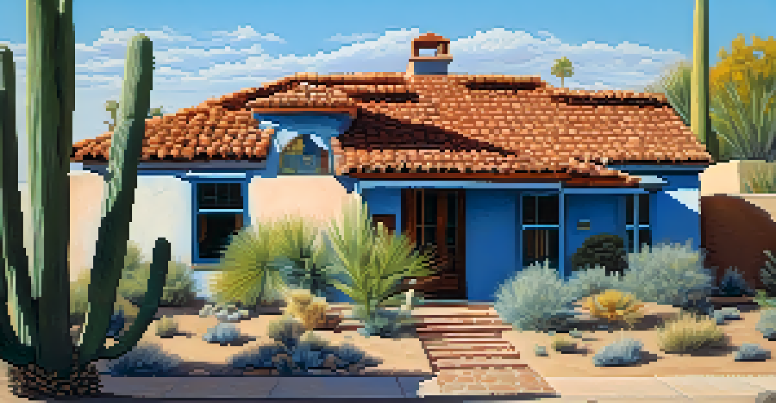 A restored historic home in Tucson's Barrio Viejo, surrounded by desert plants and under a clear sky.