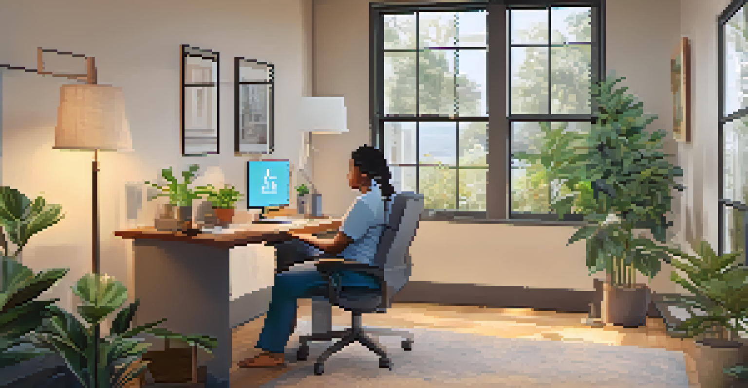 A patient having a telehealth consultation at home, sitting comfortably in front of a laptop with a healthcare provider on the screen.