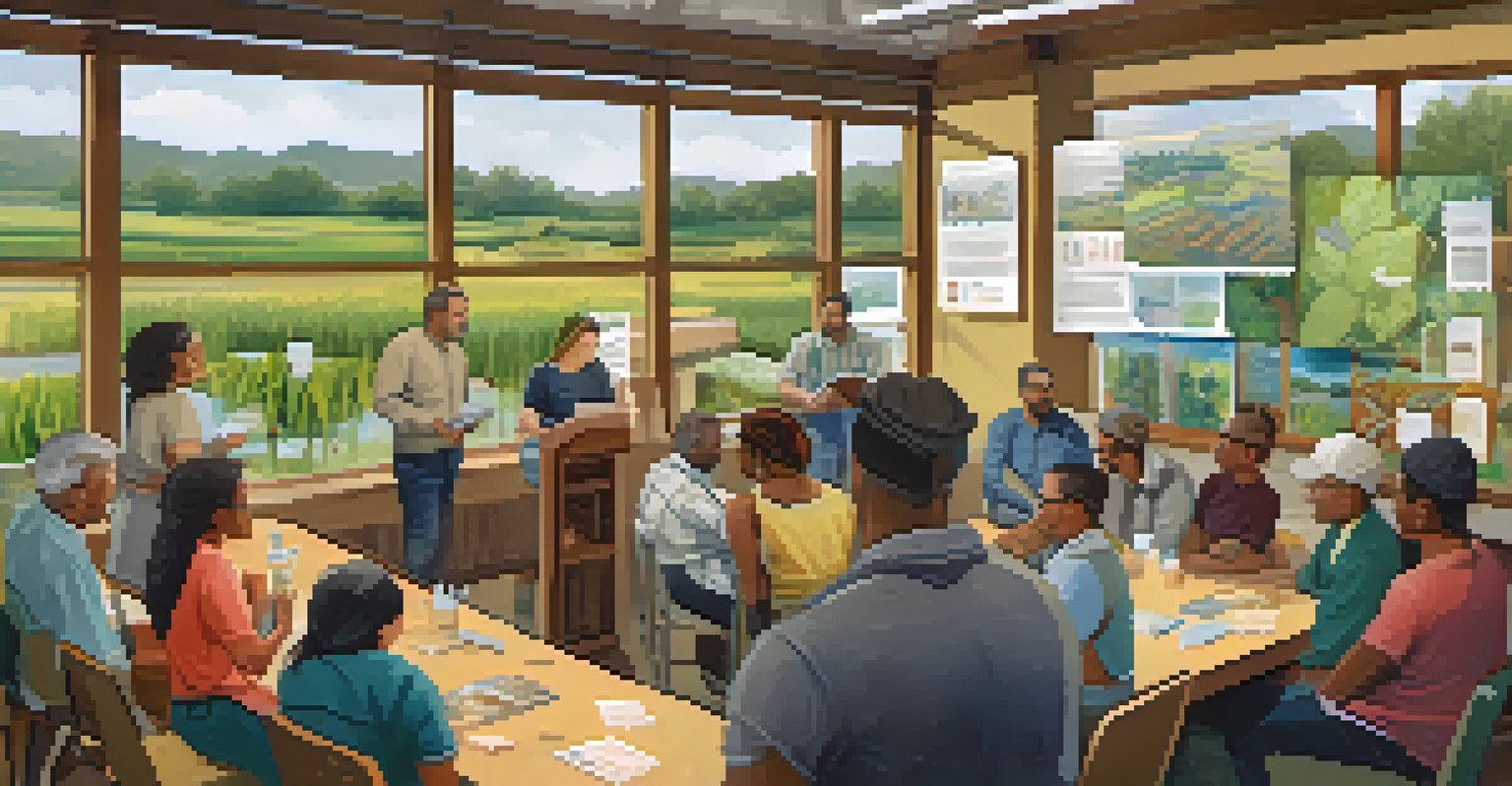 A community workshop with diverse participants learning about rainwater harvesting for groundwater recharge.