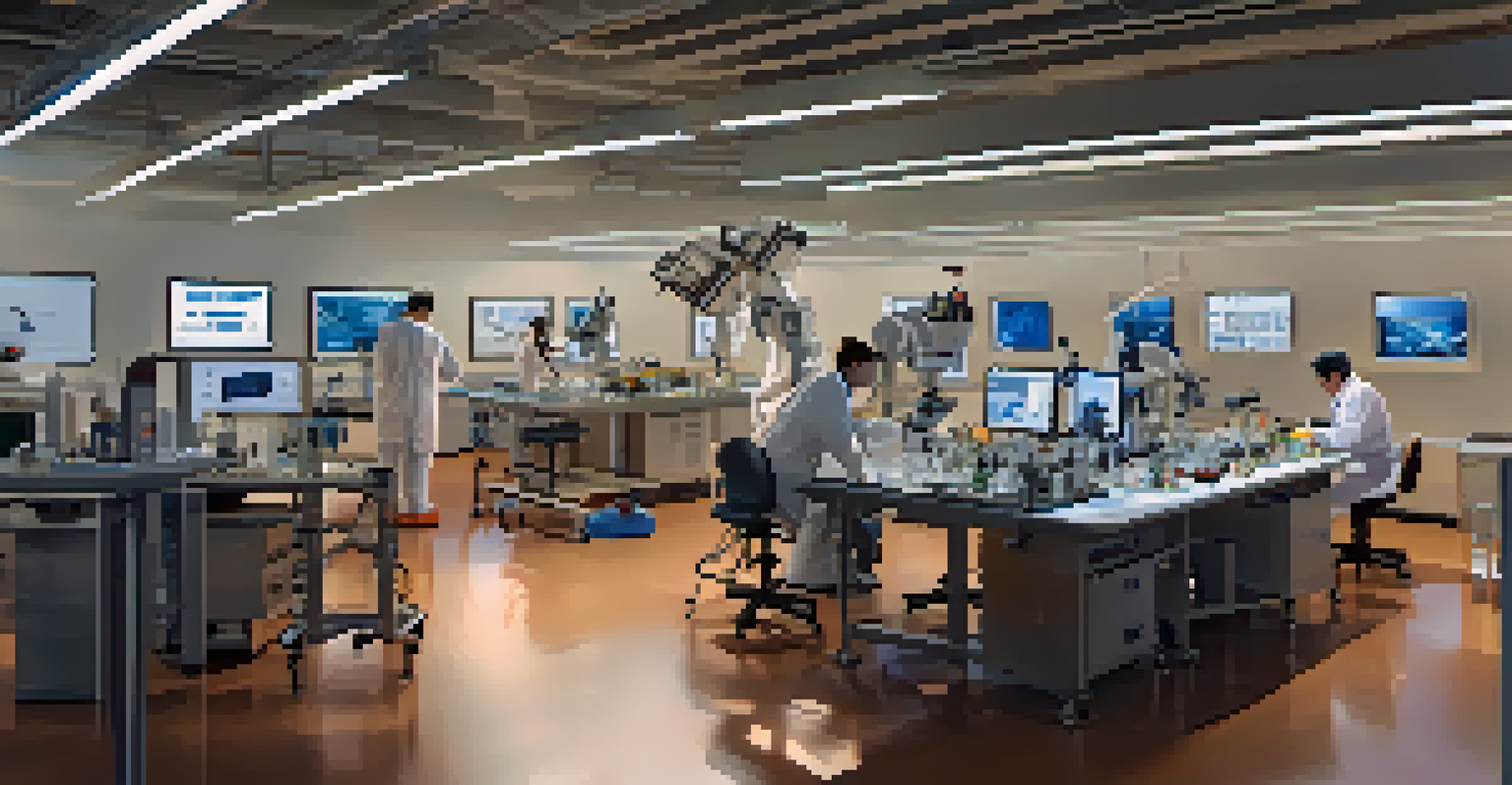 A high-tech laboratory at the University of Arizona with scientists working on Mars rover models.