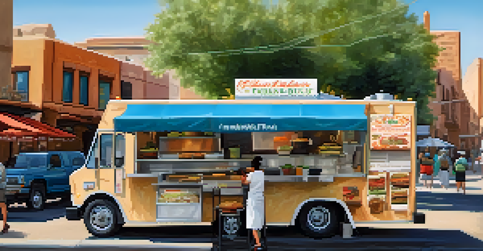An Italian food truck in Arizona serving gourmet dishes with diners enjoying their meals nearby.