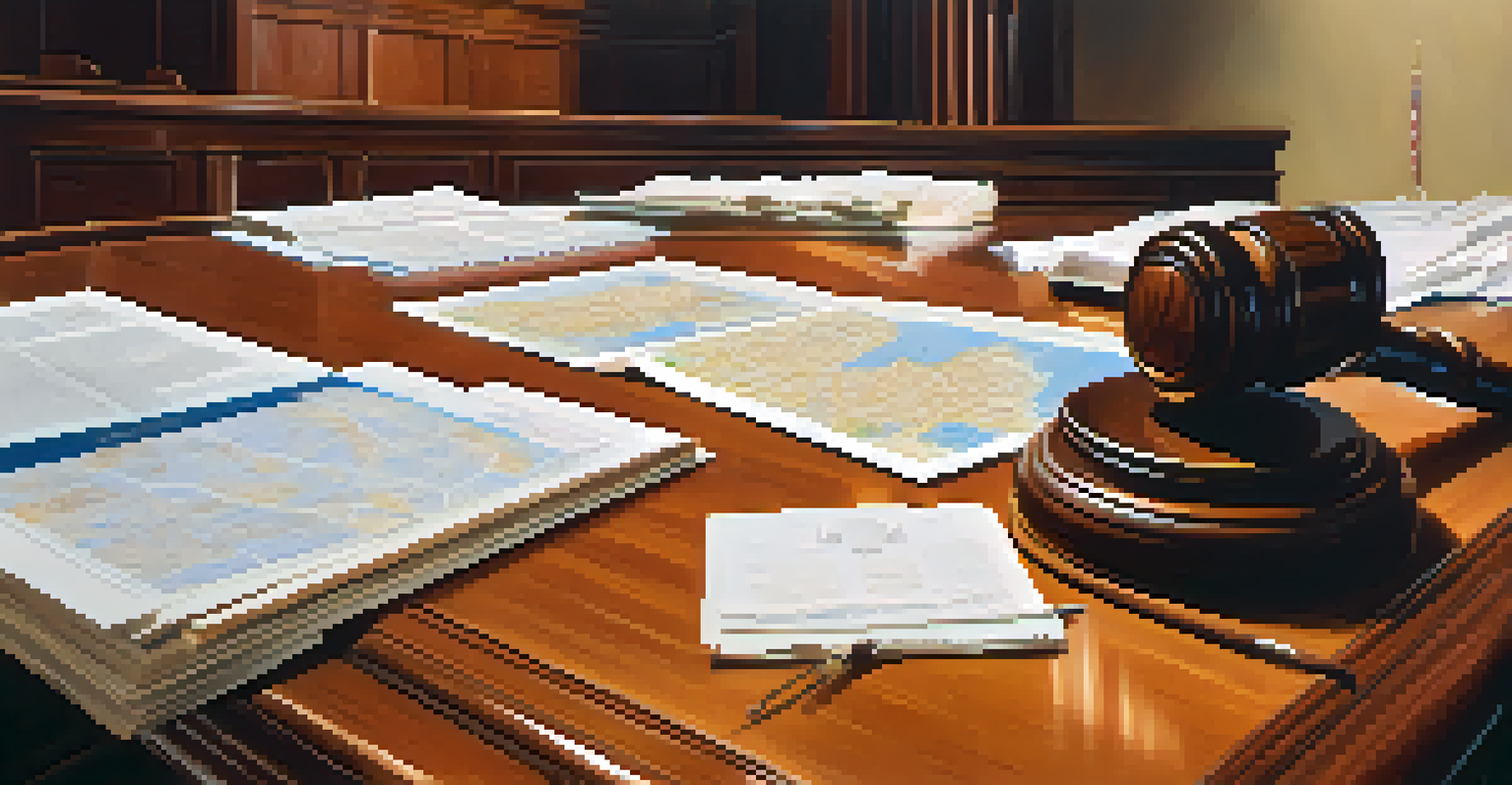 Close-up of a courtroom table with legal documents and a gavel related to water rights disputes in Arizona.