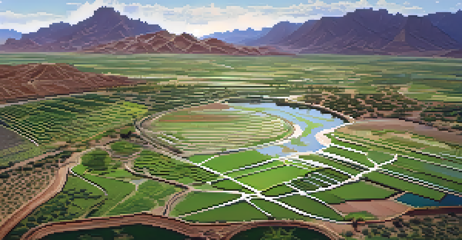 An aerial view of check dams and terraced fields used for floodwater harvesting in the Tohono O'odham Nation.