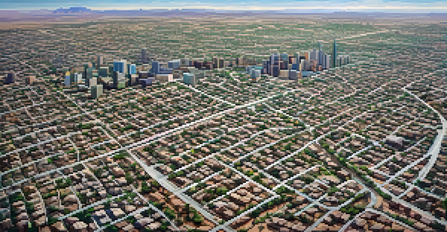 Aerial view of an Arizona city showing urban development encroaching on desert habitats, with green patches indicating remaining ecosystems.