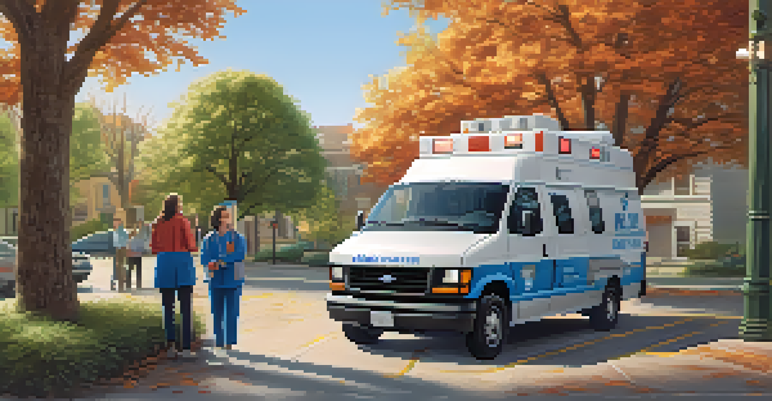A mobile crisis team providing on-site support in a community, with professionals engaging with an individual near their service van.