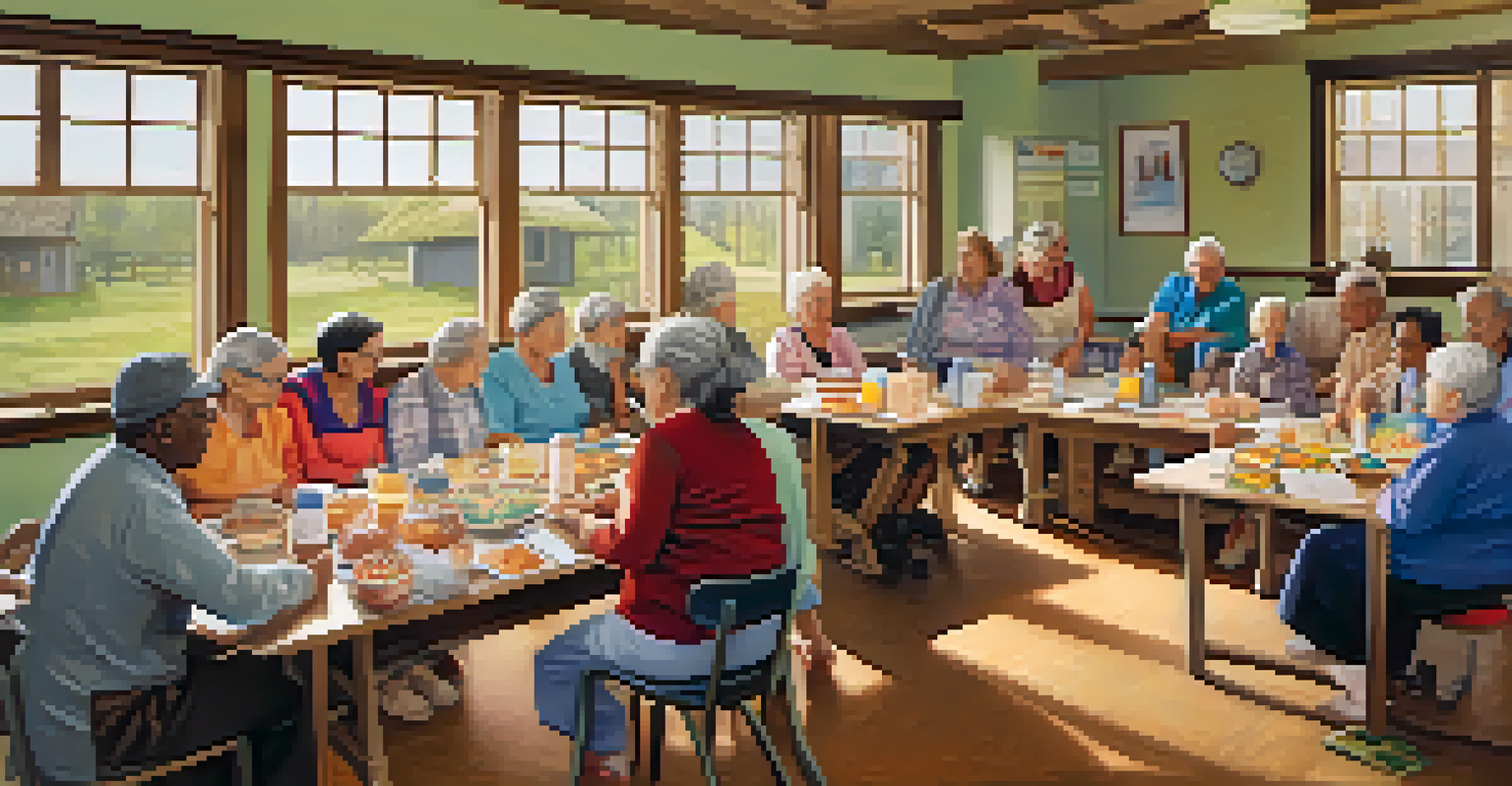 A community health workshop with diverse residents gathered around a table with health pamphlets.