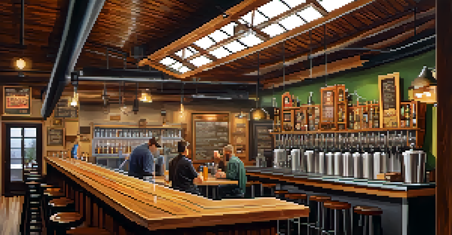 The inviting interior of an Arizona brewery with a bar, craft beers on tap, and local art on the walls.