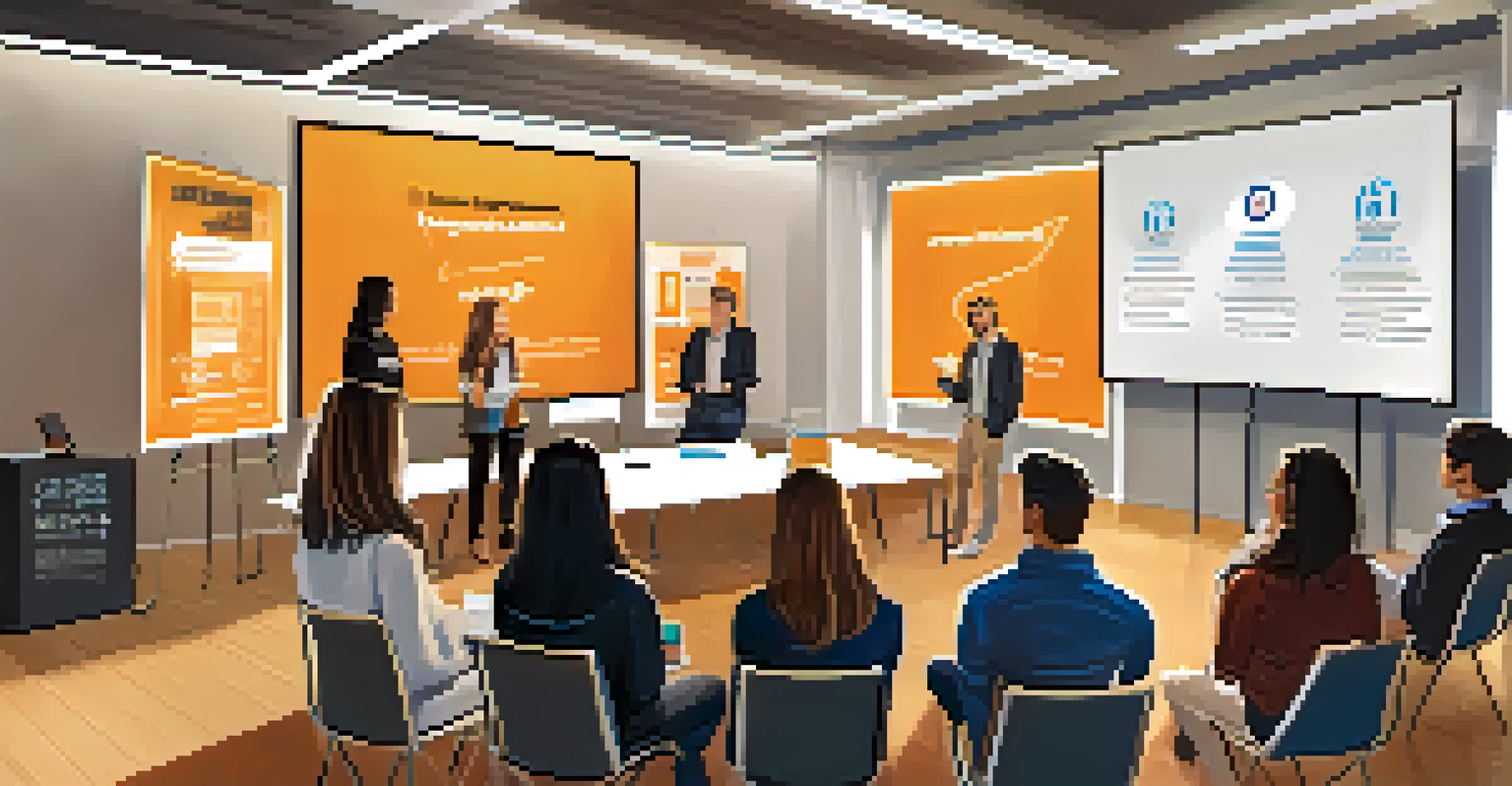 A university entrepreneurship event with students pitching ideas, surrounded by an engaged audience and startup banners.