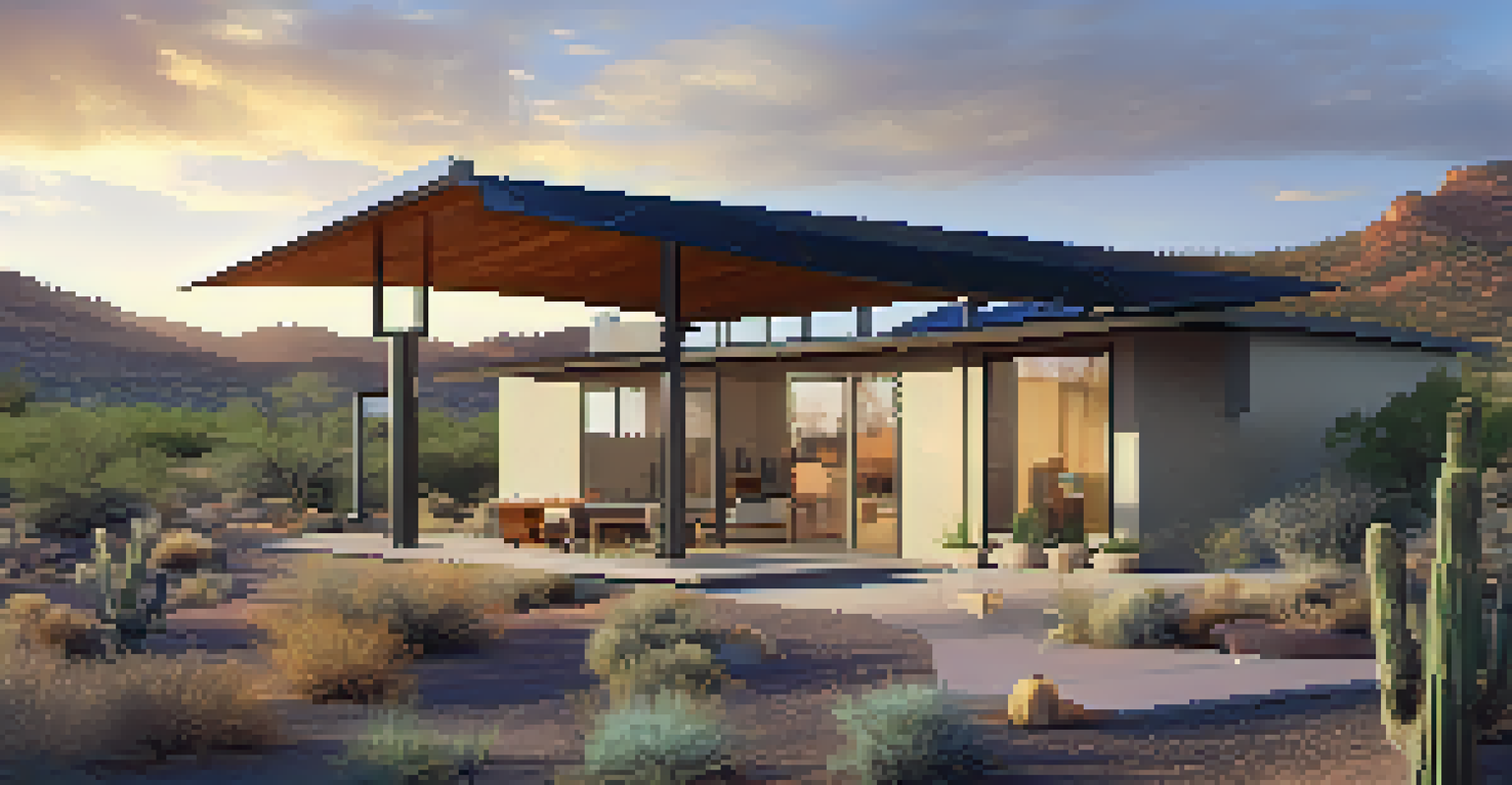 An innovative home in the Arizona desert featuring passive solar design, solar panels, and a rainwater harvesting system.