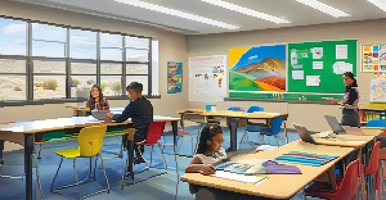 A diverse group of students engaged with technology in a modern classroom in Arizona.