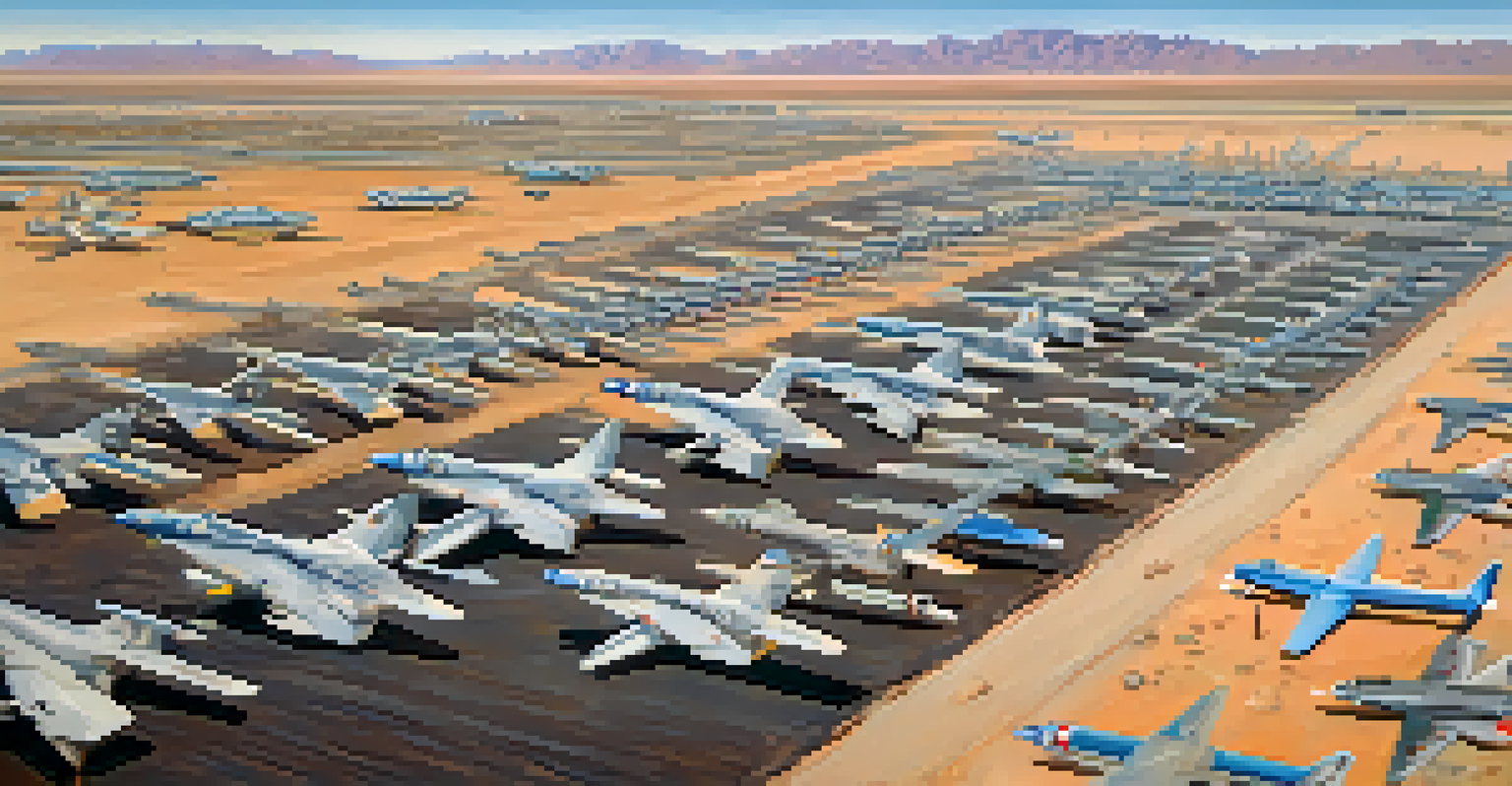 Aerial view of Davis-Monthan Air Force Base with military aircraft boneyard.