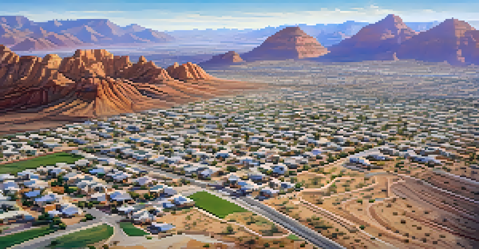 An aerial view of Arizona's desert and suburban landscape with mountains in the background.