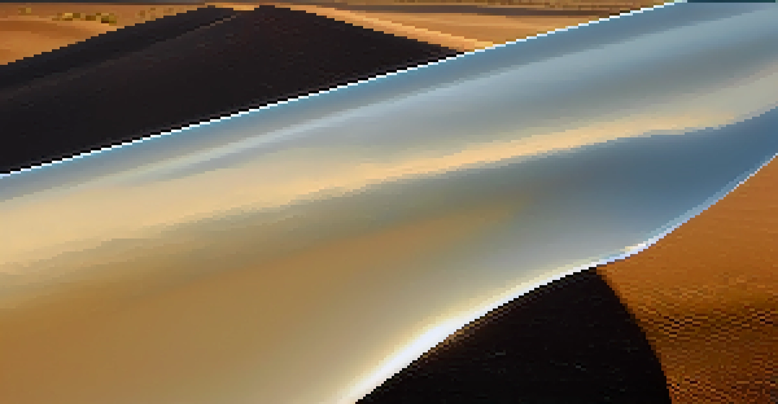 Close-up of a wind turbine blade with the Arizona desert in the background.