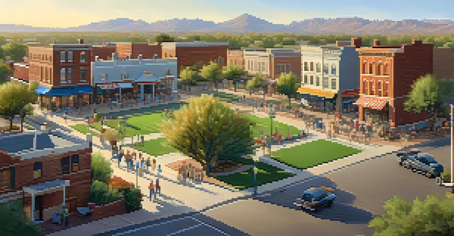 A lively community gathering in a well-planned town established by Mormon settlers, showcasing families enjoying a sunny day in a park.