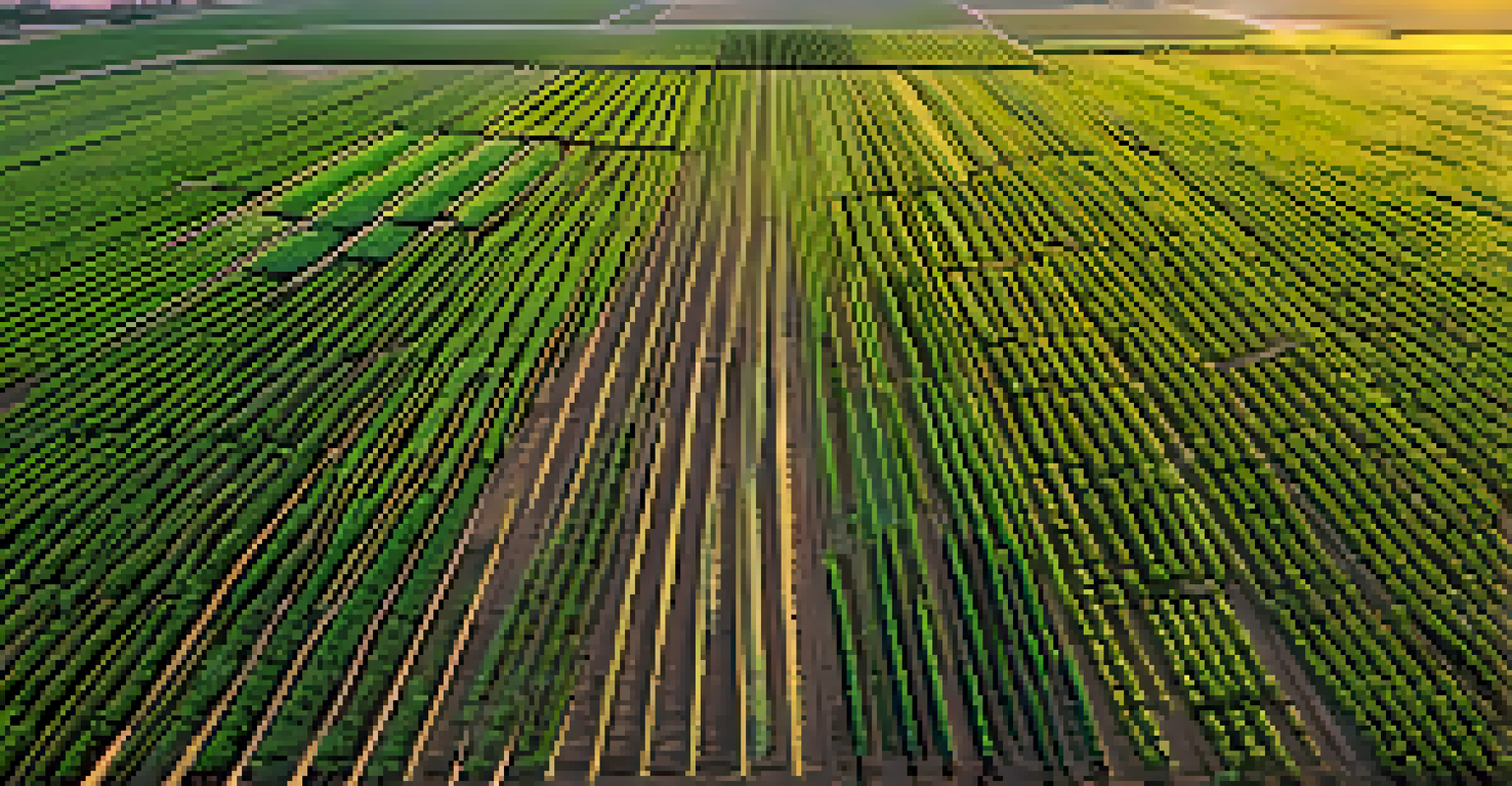 Aerial view of an Arizona agricultural field with green crops and drip irrigation systems.