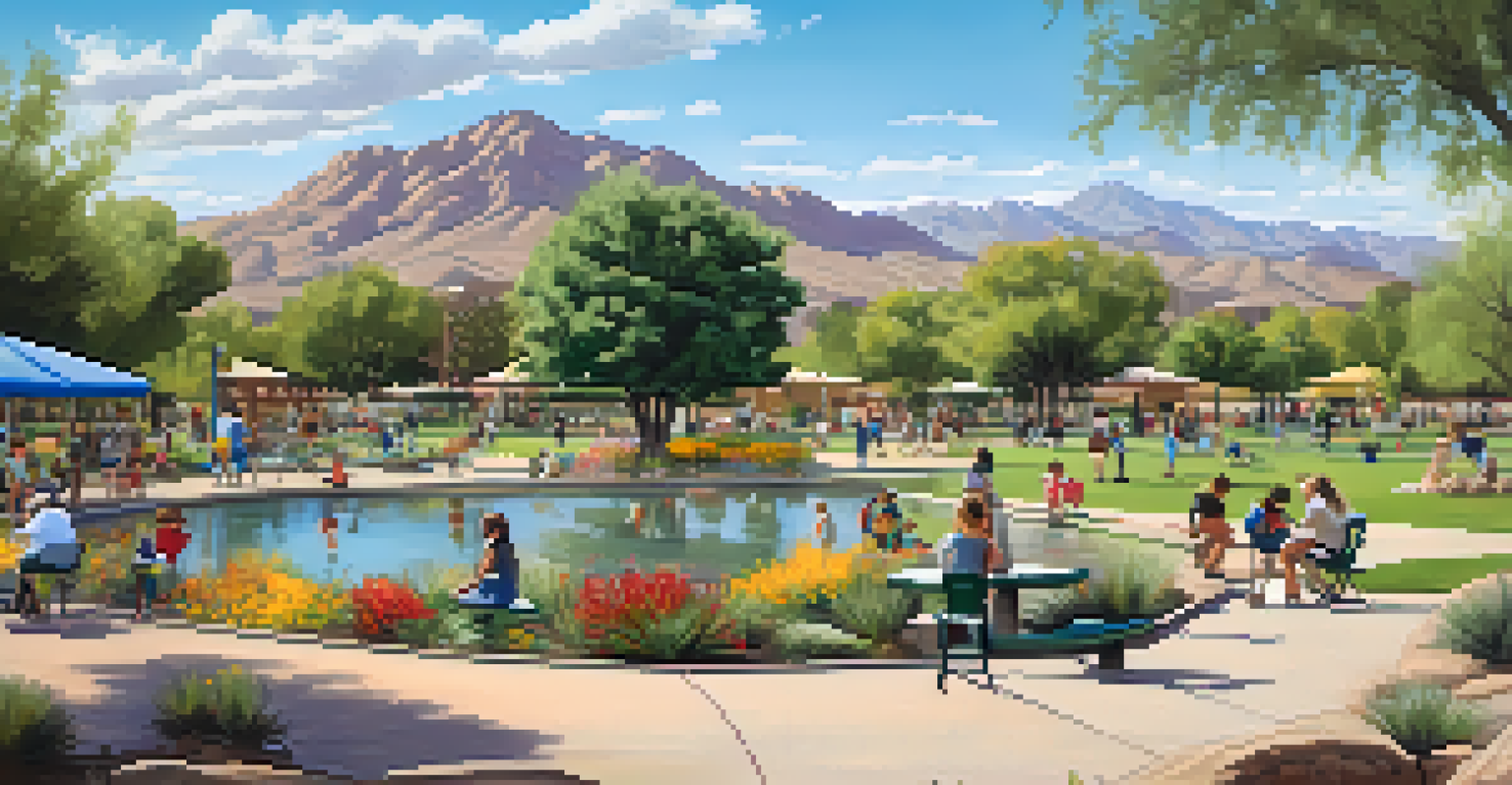 A community park in Tucson, Arizona, filled with families and vibrant landscaping using treated wastewater.
