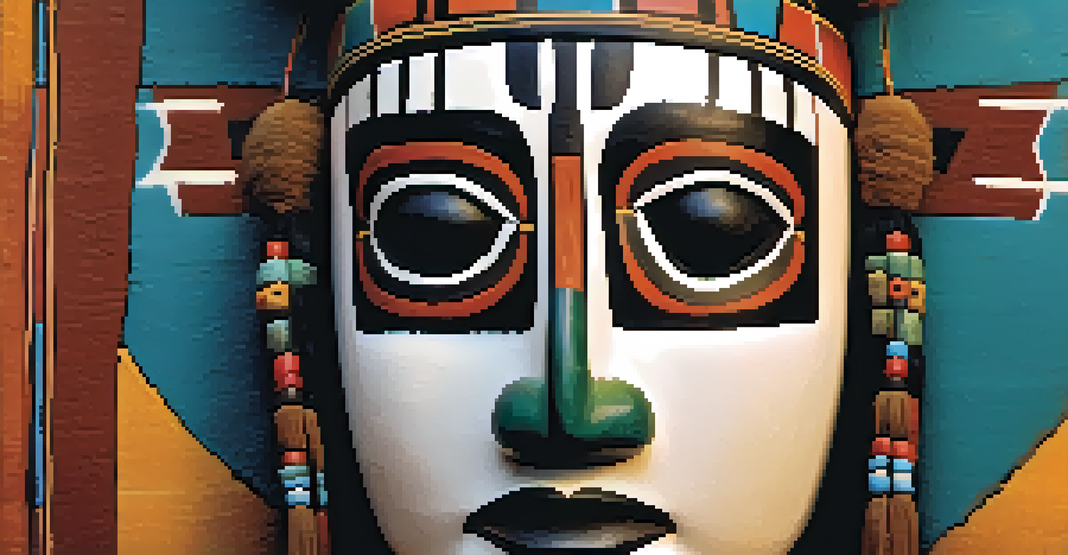 A close-up view of a vibrant Hopi kachina doll, displaying traditional patterns against a wooden background, highlighting its craftsmanship.