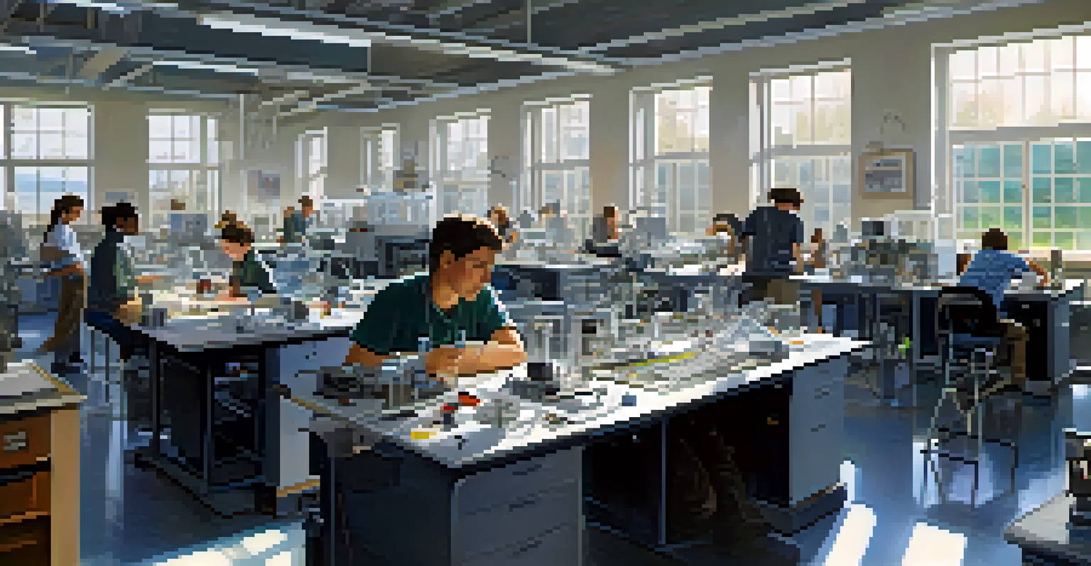 A university laboratory with students working on space research and high-tech equipment.