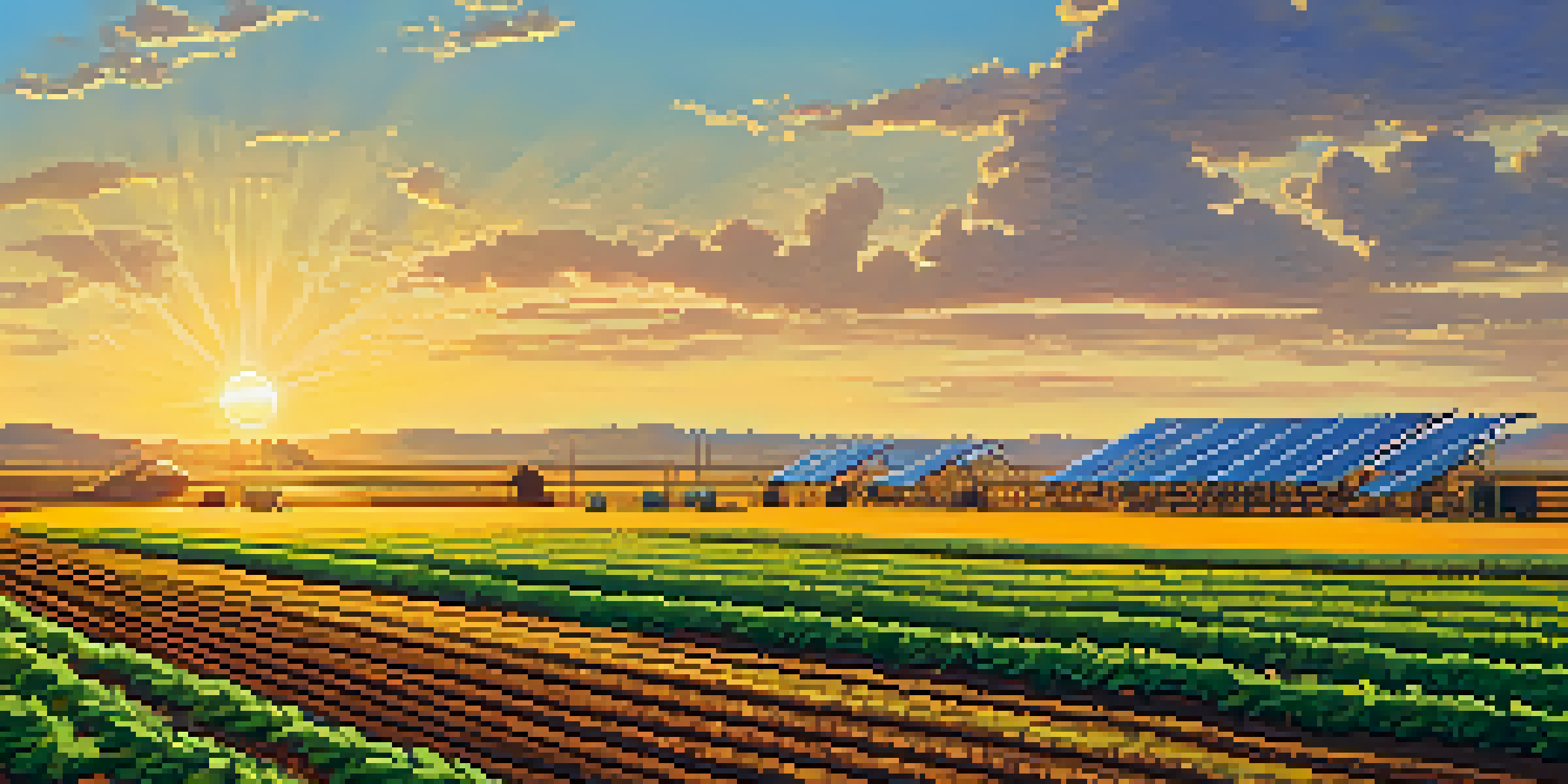 A modern agricultural field in Arizona with advanced irrigation systems and a farmer using a tablet to monitor the crops under a clear blue sky.
