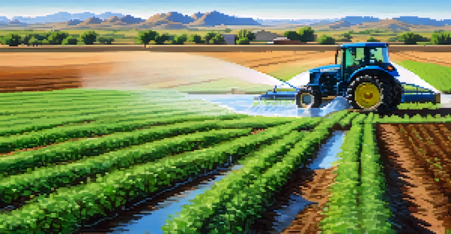 An agricultural field in Arizona irrigated with reclaimed water, featuring green crops and a tractor in the background.