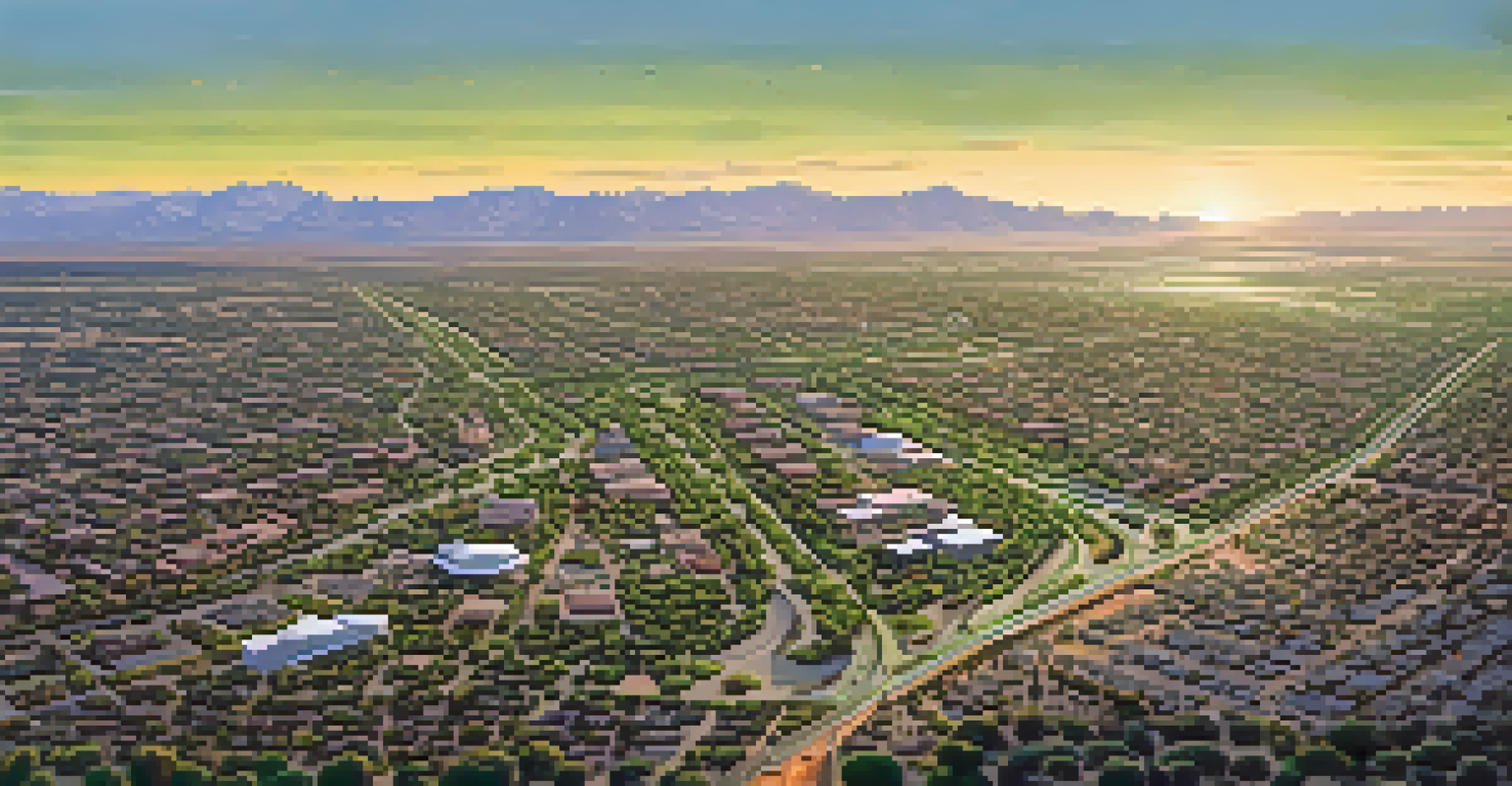 An aerial view of a wildlife corridor in Arizona, showcasing a green pathway connecting urban and natural areas, highlighting conservation efforts.